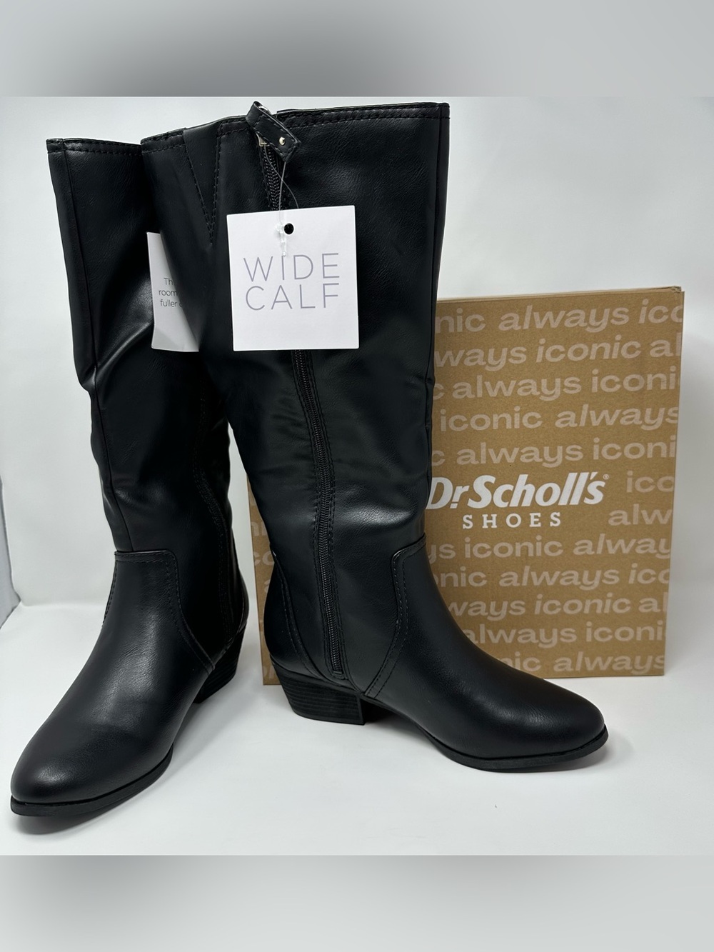 Dr. Scholl's Black Wide Calf Mid-Calf Heeled Boots Women’s Sz 7